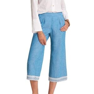 Hatley Teal Pants with White Accents Linen and Cotton